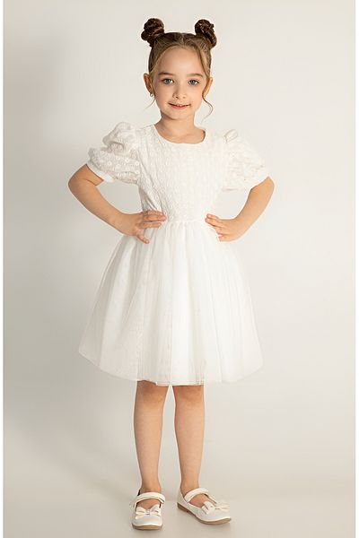 DMB BOYS & GIRLS Çaren Kids - Κοριτσίστικο φόρεμα Brodeli Tutu-100% βαμβάκι, φόδρα, μπορντούρα στο επάνω μέρος, κοντομάνικο φόρεμα Tutu