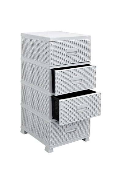 Violet House Plastic Storage Cabinet with Drawers, Rattan Design, Light Grey, 38x45x90 cm + Set of 6 Universal Mo