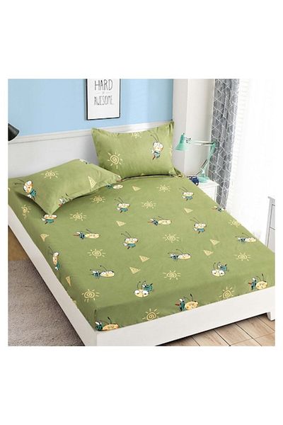 EmonaMall Set cearsaf de o persoana S15287, elastic, 2 buc Huse, 3 buc, verde
