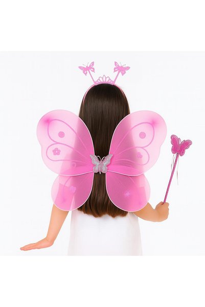 INURA GLOBAL Pink Butterfly Girl Set – 50 cm Butterfly Wing, Crown and Wand