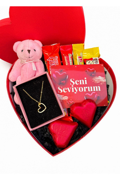 Linalux Gifts Hediye Kutusu Sevgiliye - Kalp Kutuda Tatlı Pembe Ayıcık Çikola...
