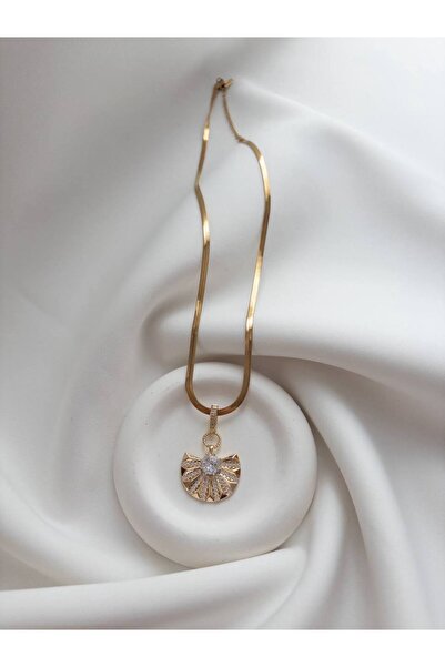Minne Jewelry-Accessory Çelik İtalyan Ezme Zincir Yelpaze Taş Detaylı Kolye