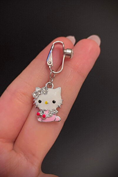 Blisse Piercing Kadın Çelik Zirkon Taşlı Pembe Kedi Figürlü Sıkıştırma Deliksiz Göbek Piercing