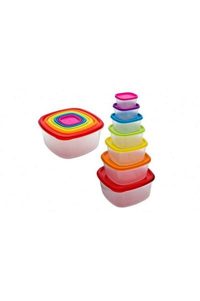 OEM Set 7 recipiente alimentare din plastic cu capace, 14 bucăți, capace colorate