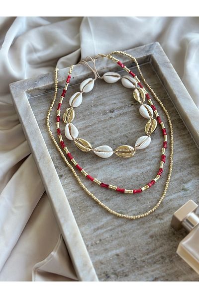 Le'sluette shadow of style Set of 3 Necklaces with Seashell Detail and Pipe Beads