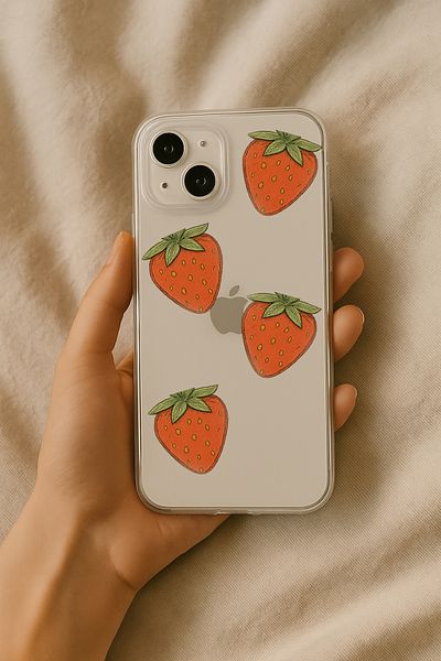 PiyasaSepeti Tecno Camon 19 Pro Strawberry Printed Transparent Silicone Case