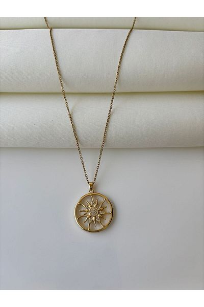Nilsu Jewellery Accessory Steel Sun Detailed Zircon Stone Women's Necklace