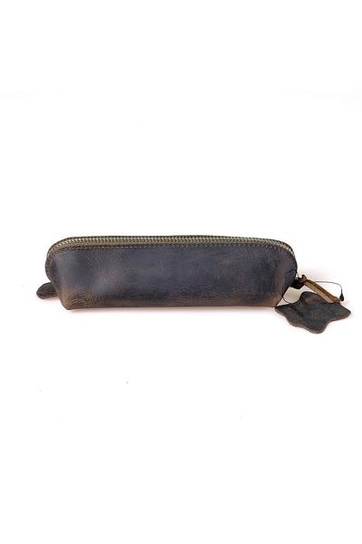 BBACK Μολυβοθήκη Crazy Leather Zipper 20x5x6 cm Μαύρο Μοκασίνι Χακί