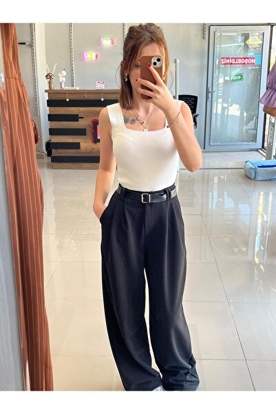 Sublime Butik Γυναικείο μαύρο παντελόνι Palazzo από ελαστικό ύφασμα Lycra με ...