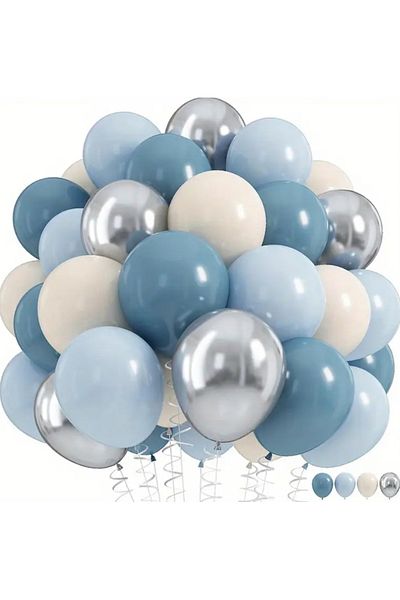 Çemrek Süs Parti Deep Ocean Storm Blue Sea Sand Silver Chrome Balloon Harness 25 Pcs
