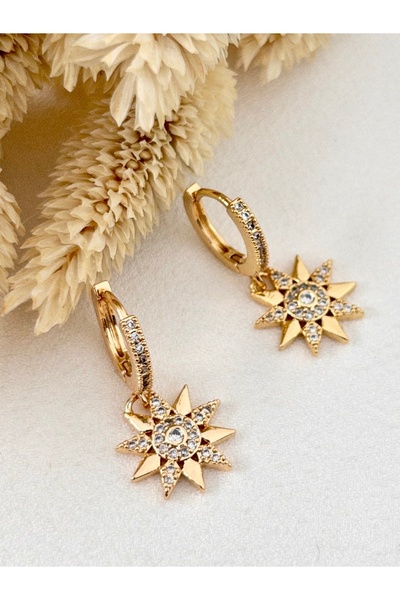 Siya Silver Zirkon Taşlı Sallantılı Çelik Yıldız Küpe