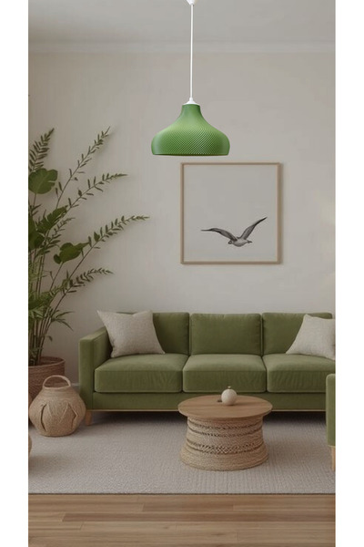 decory Leila Zümrüt Yeşil Renk Mesh Avize, Pinterest Tarzı Tasarım Tekli Sarkıt Avize (Bioplastik) E27
