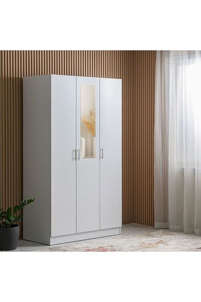Danube Home Notis 3 Door Wardrobe with Drawer & Mirror - Gloss White L117.2xW56xH200cm