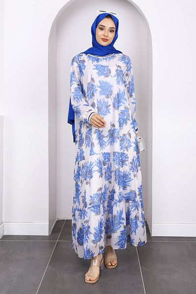 İmajButik Φόρεμα σιφόν με μπλε σχέδιο Saks