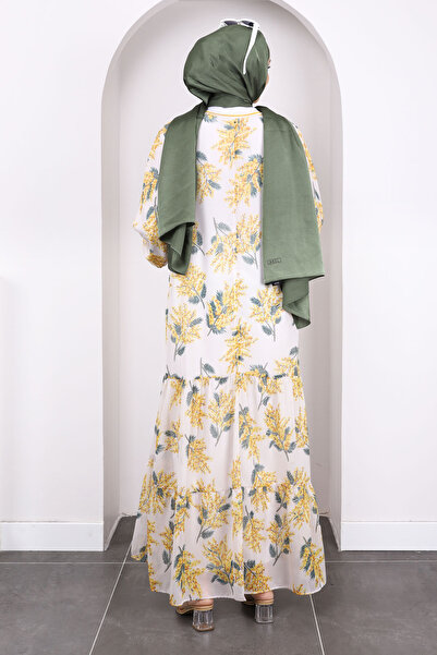 İmajButik Mustard Patterned Chiffon Dress