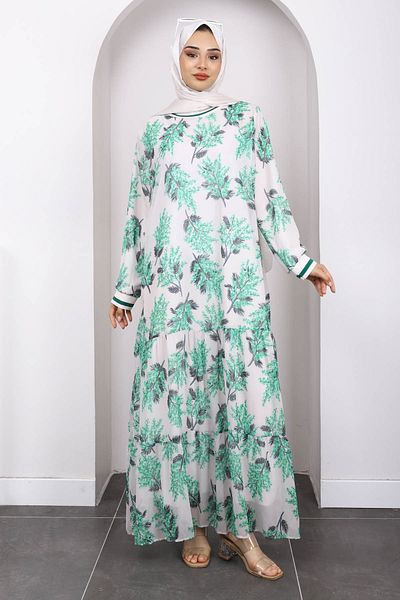 İmajButik Φόρεμα σιφόν με πράσινο σχέδιο