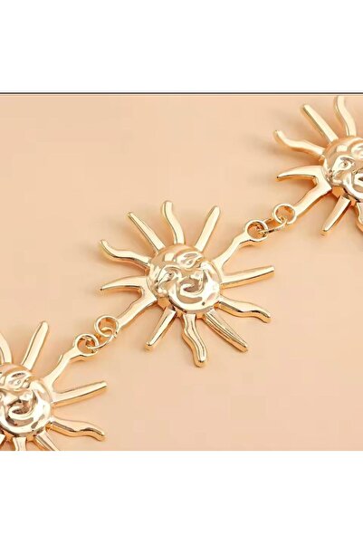 MODAM HİFA Large Sun Detailed Chain Belt Women's Belt Dress Belt Shirt Belt Coat Belt