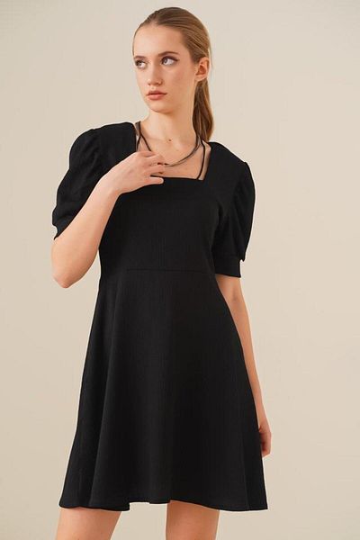 NUARRA Rochie tricotată cu guler pătrat Bigdart 2339 - neagră