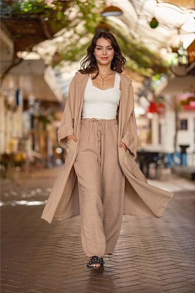 Miss Boheme Muslin Earth Color Pants Kimono Set