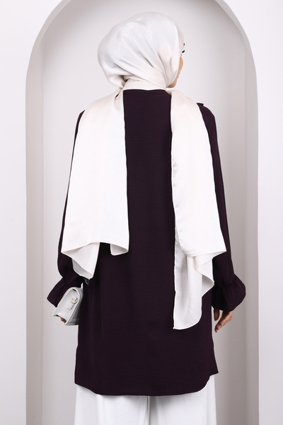 İmajButik Plum Ruffle Front Ayrobin Tunic