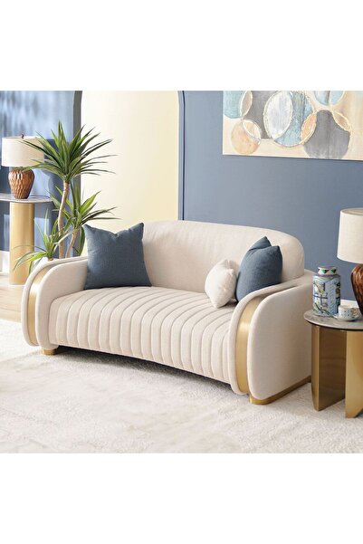 Danube Home Natsuda 2 Seater Fabric Sofa - Beige/Gold L182xW119xH85cm