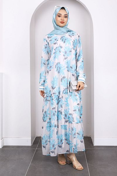 İmajButik Φόρεμα σιφόν με μπλε σχέδιο