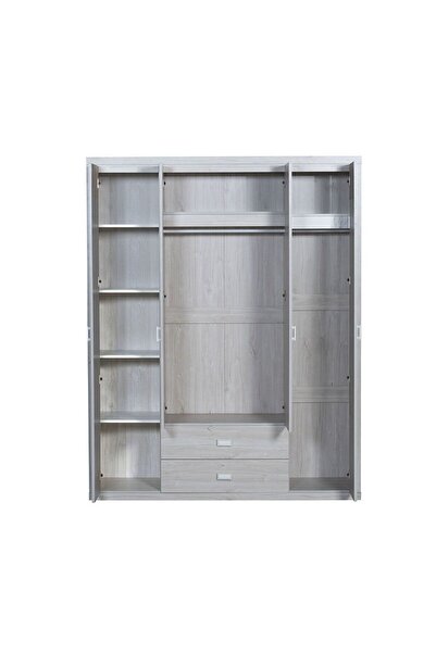 Danube Home V2Tisley 4 Door Wardrobe -L.Oak/White faux marble L160xW55xH201.5cm