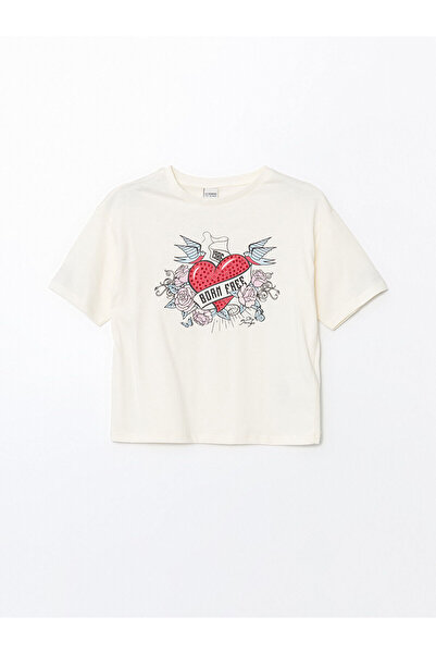 LC Waikiki Bedrucktes T-Shirt mit Rundhalsausschnitt für Mädchen