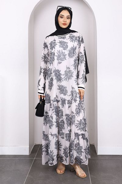 İmajButik Φόρεμα σιφόν με καπνιστό σχέδιο