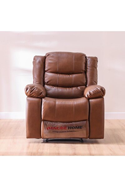 Danube Home Mina 1 Seater Manual Air Leather Recliner with Cupholder and Pockets - Brown