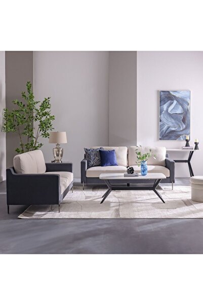 Danube Home طقم أريكة جوبا 3 + 2 قماش - رمادي / بيج