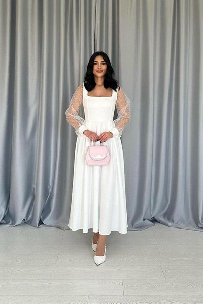 modamtn White Sleeves Organza Cup Dress