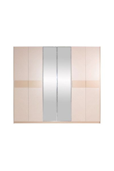 Danube Home Colleen 6 Door Wardrobe W/ 2 Mirrors -Beige L243.7xW61.3xH220cm