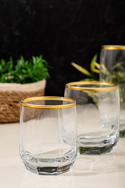 çarşıdayız Gold Gilded 18 Piece Glass Water Cup Set Glassware Set | 215, 310, 385Cc