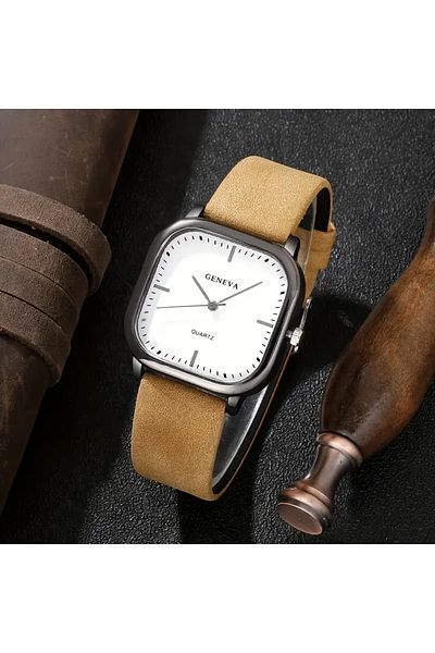 Feronnucci Men's Wristwatch Square Leather Band Analog Quartz Watch 611