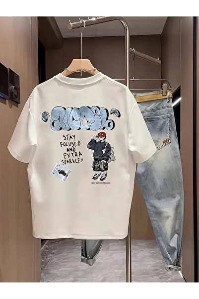 İSMTEXS تي شيرت قطني ممشط مطبوع برقبة دائرية للجنسين من Basik قصير ومتألق وتر...