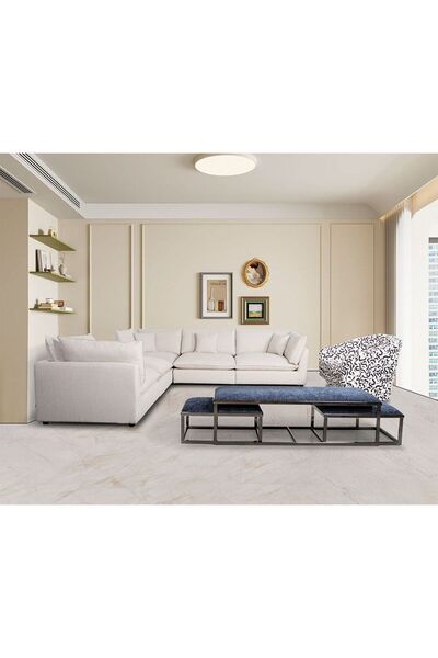 Danube Home Napoleon 1-Seater Ottoman Fabric Modular Sofa - Beige - Solid Wood - 2-Year Warranty - 109x109x47cm