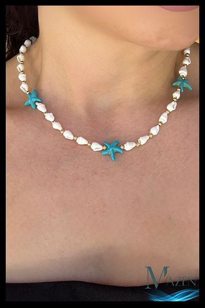 MAZEN Seashell Necklace with Starfish Detail |   Summer Handmade Women's Jewelry Accessory
