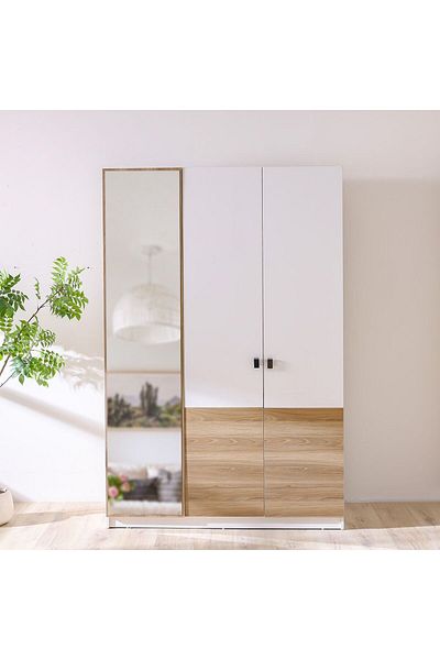 Danube Home Sacramento 3 Door Wardrobe with Mirror - Beige/Oak L148xW60xH220cm