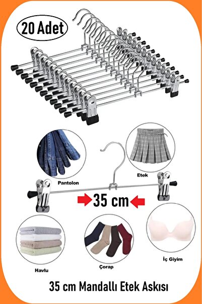 EZMK EV GEREÇLERİ Mandallı Krom Metal Pantolon & Etek Askısı Krom > 20 Adet >...