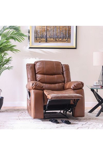 Danube Home Mina 1 Seater Manual Air Leather Recliner with Cupholder and Pockets - Brown