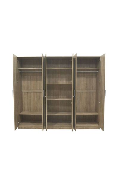 Danube Home Supreme 6 Door Wardrobe with Mirror - French Sonoma Oak L240xW52xH209cm