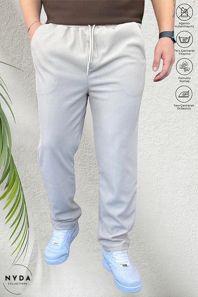 Nyda Collections Men's Corded Ottoman Fabric Seasonal Lycra Pocket Elastic Waist Lace-Up Trousers