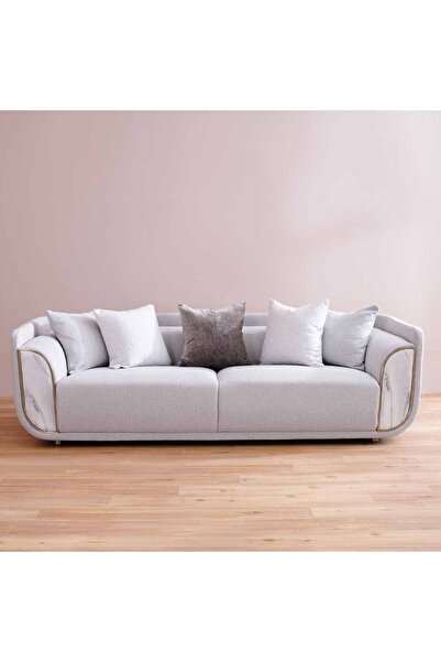 Danube Home Trident 3 Seater Fabric Sofa - Grey/Champagne L245xW100xH75cm