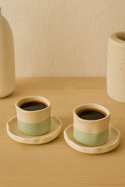 Anadolu Saray Set of 2 Handmade Crinkled Ceramic Turkish Coffee Cups – Modern and Stylish Presentation