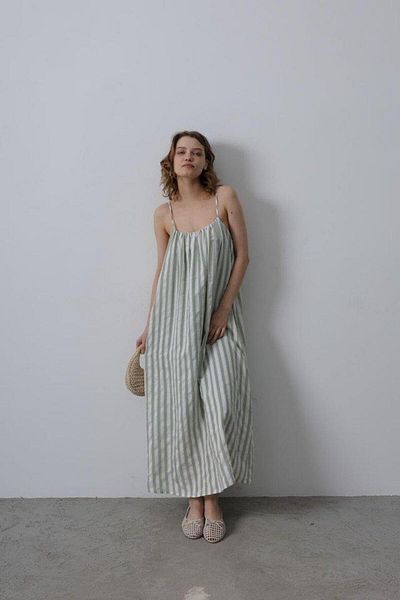 modamtn Strappy Stripe Pattern Dress - Khaki