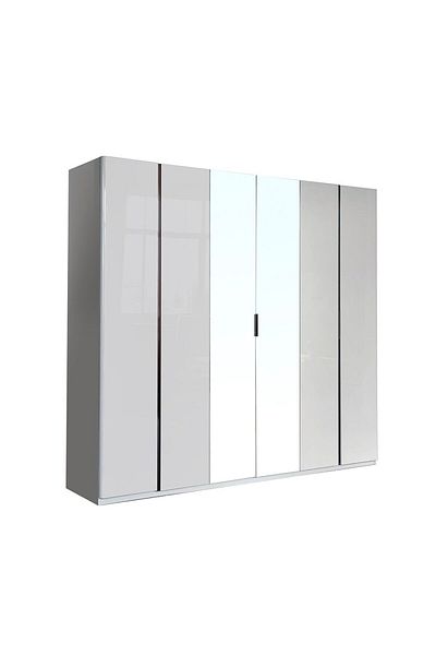 Danube Home Santelmo 6 Door Wardrobe with Mirror - High Gloss Light Grey L238.2xW59.8xH220cm