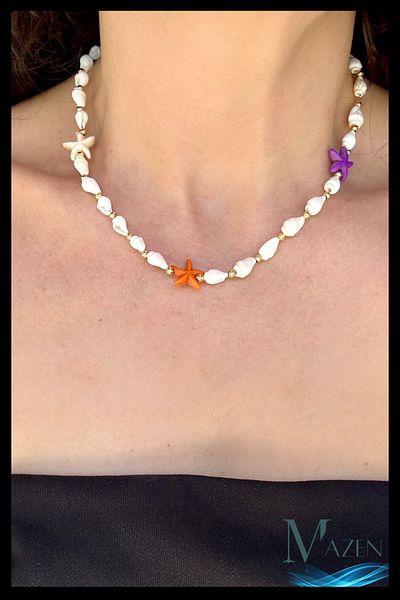 MAZEN Seashell Necklace with Starfish Detail |   Summer Handmade Women's Jewelry Accessory