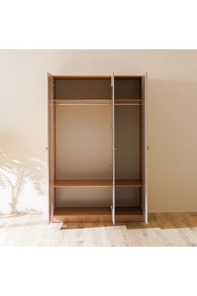 Danube Home Cardano 3 Door Wardrobe W/ Mirror Inside - Natural Oak / Champagne L136.6xW59.5xH216cm
