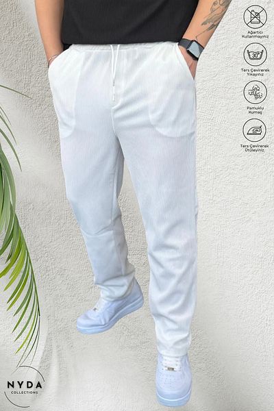 Nyda Collections Men's Corded Ottoman Fabric Seasonal Lycra Pocket Elastic Waist Lace-Up Trousers